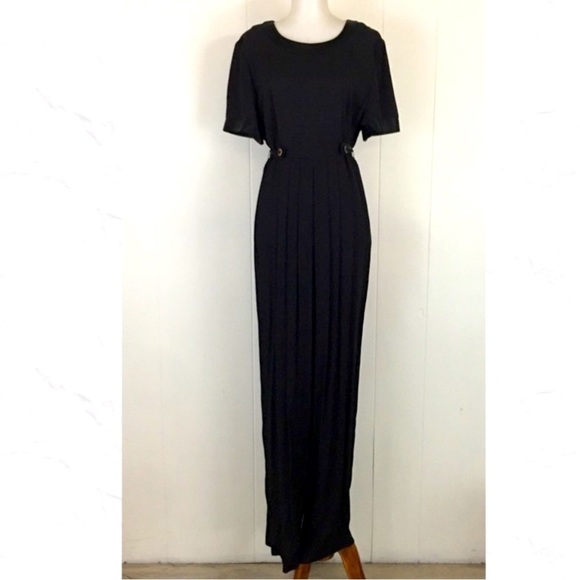 Vintage jumpsuit 80s 90s retro VTG EUC black tieback medium small full length - Picture 1 of 14